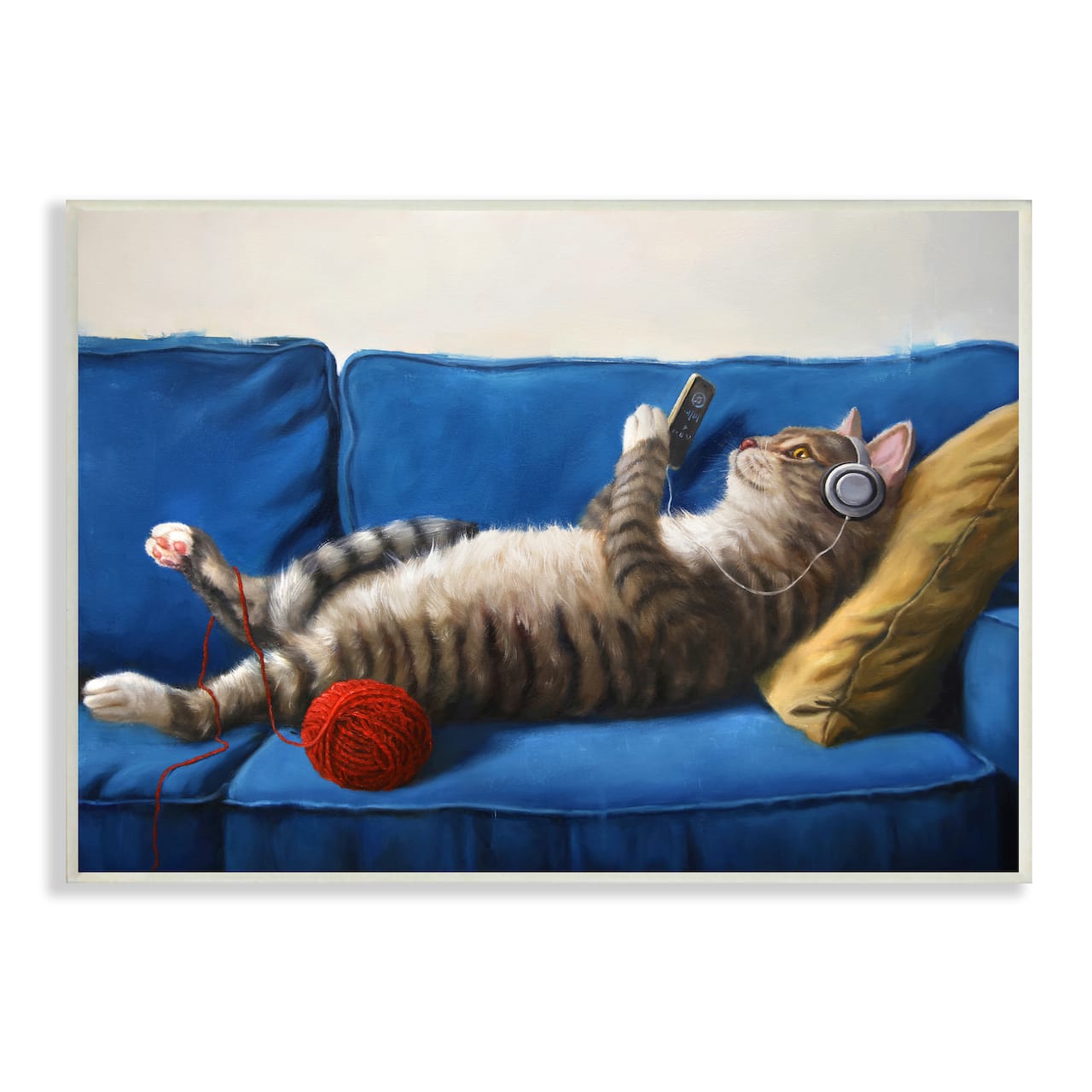Stupell Industries Cat Couch Relaxing Red Yarn Ball Pet Portrait Wall Plaque